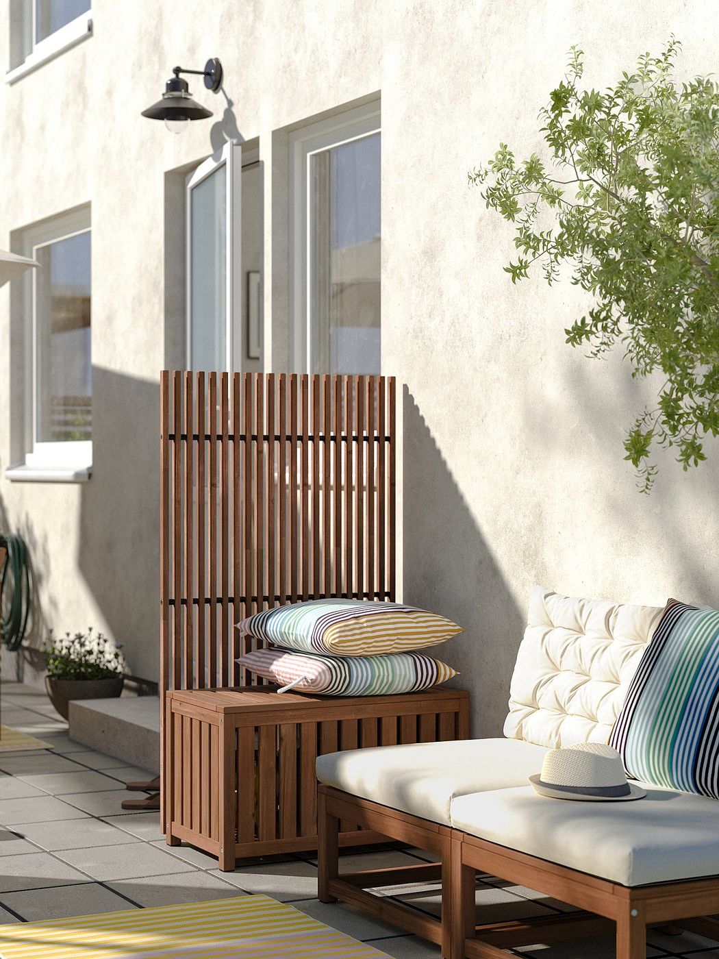 N&amp;Auml;mmar&amp;Ouml; Storage Box and Privacy Screen - Outdoor/light Brown Stained 80x68x140 Cm