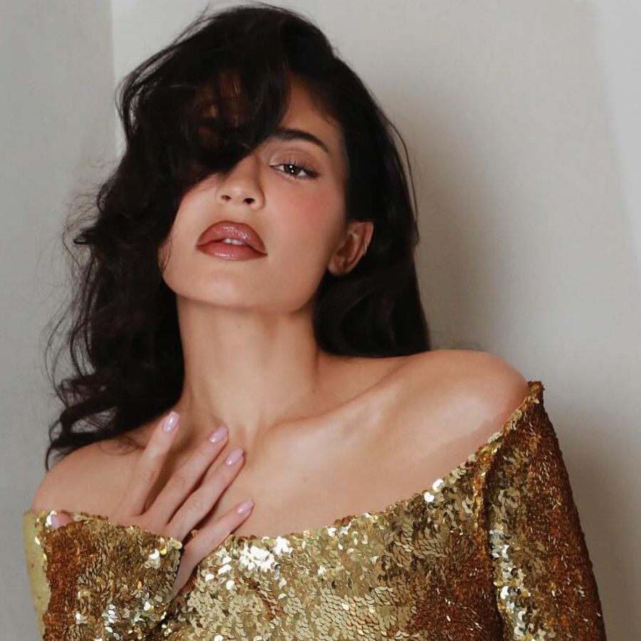 khloe kardashian gold sequin dress Khloe Kardashian Champagne Sequined Tassels Celebrity Slit Prom Dress main image 0