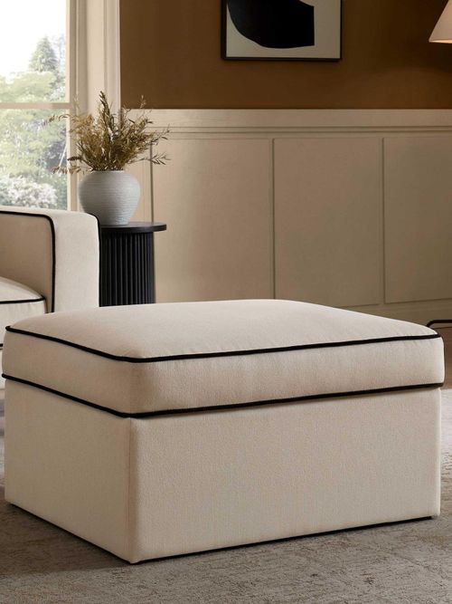 Soho Ottoman Storage Pouffe - Cream Linen/black