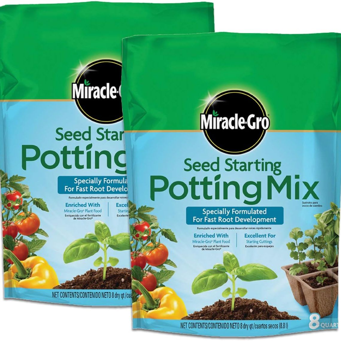 Miracle-Gro Seed Starting Potting Mix, 8 Quarts (pack of 2), for Use in Containers