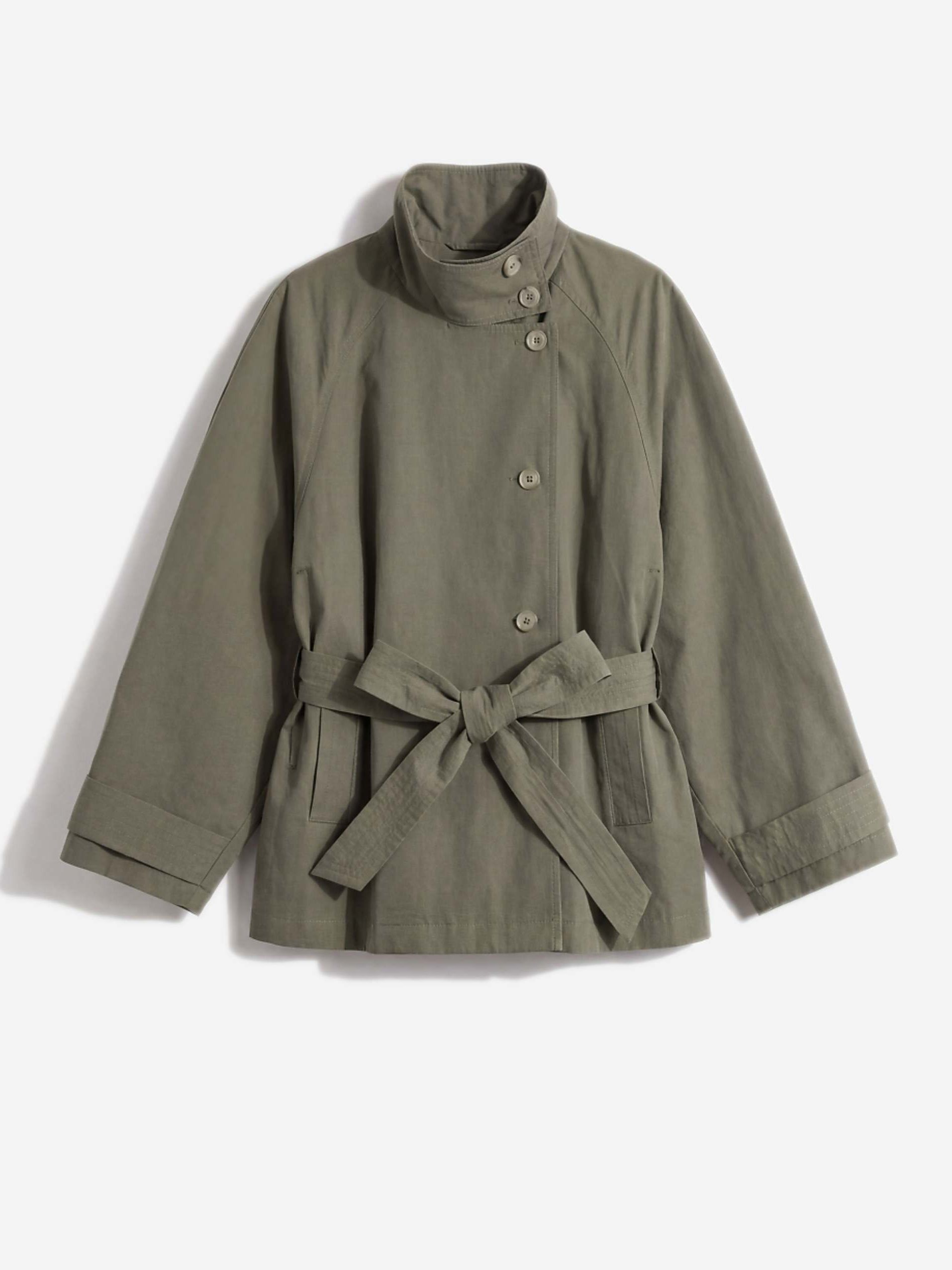 Asos Design Curve Funnel Neck Tie Belt Trench Coat in Khaki