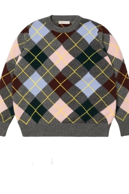 &amp;amp;Daughter, Ava Argyle Crewneck in Derby Grey With Pink