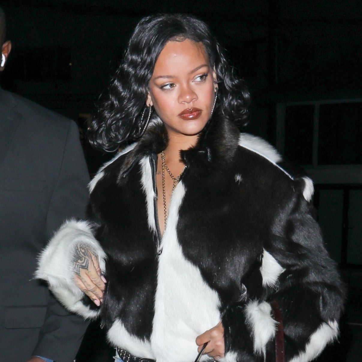 Rihanna Tries Fall's Cow Print Trend, in a Fur Coat and Fendi