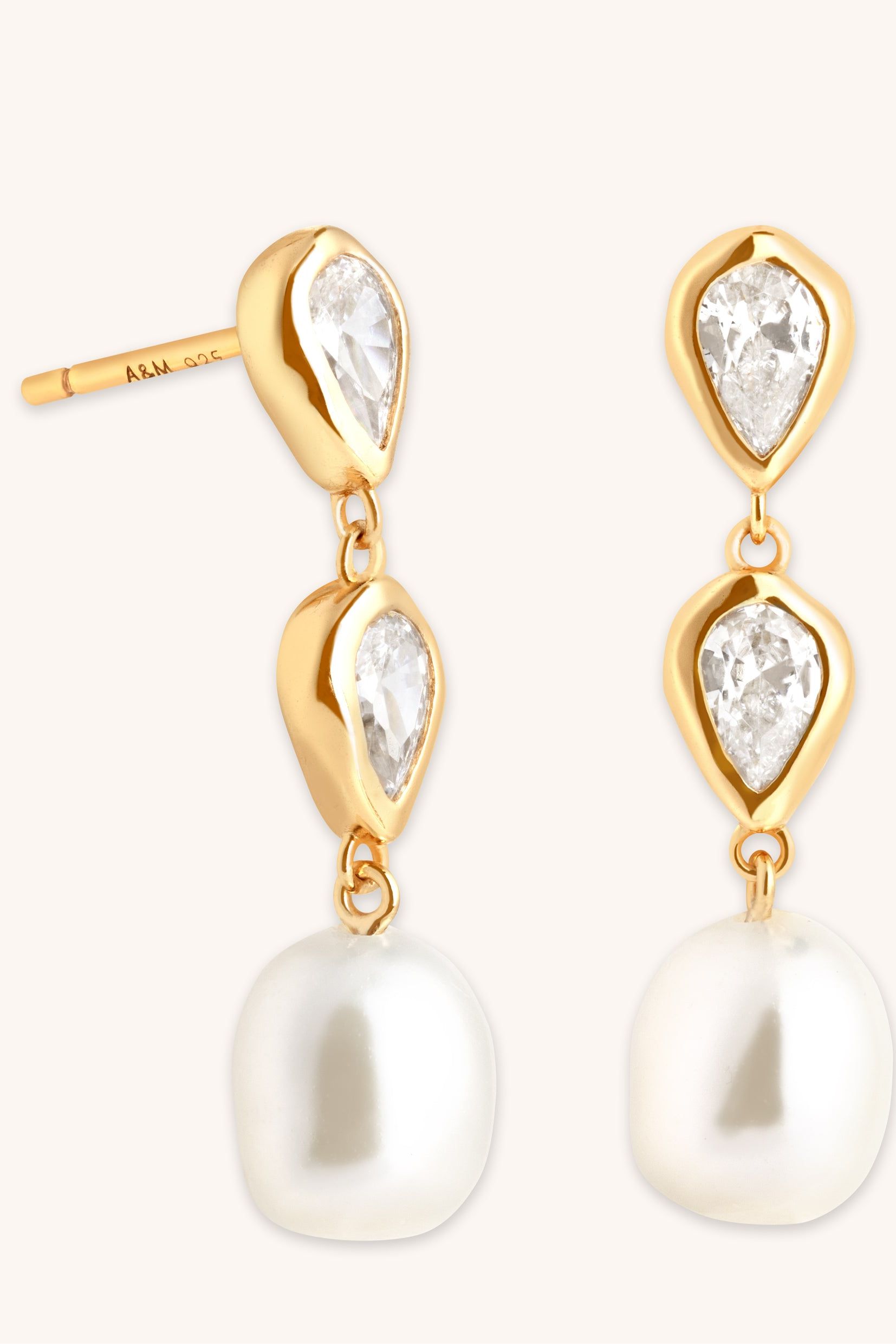 Pearl &amp;amp; Crystal Drop Studs in Gold
