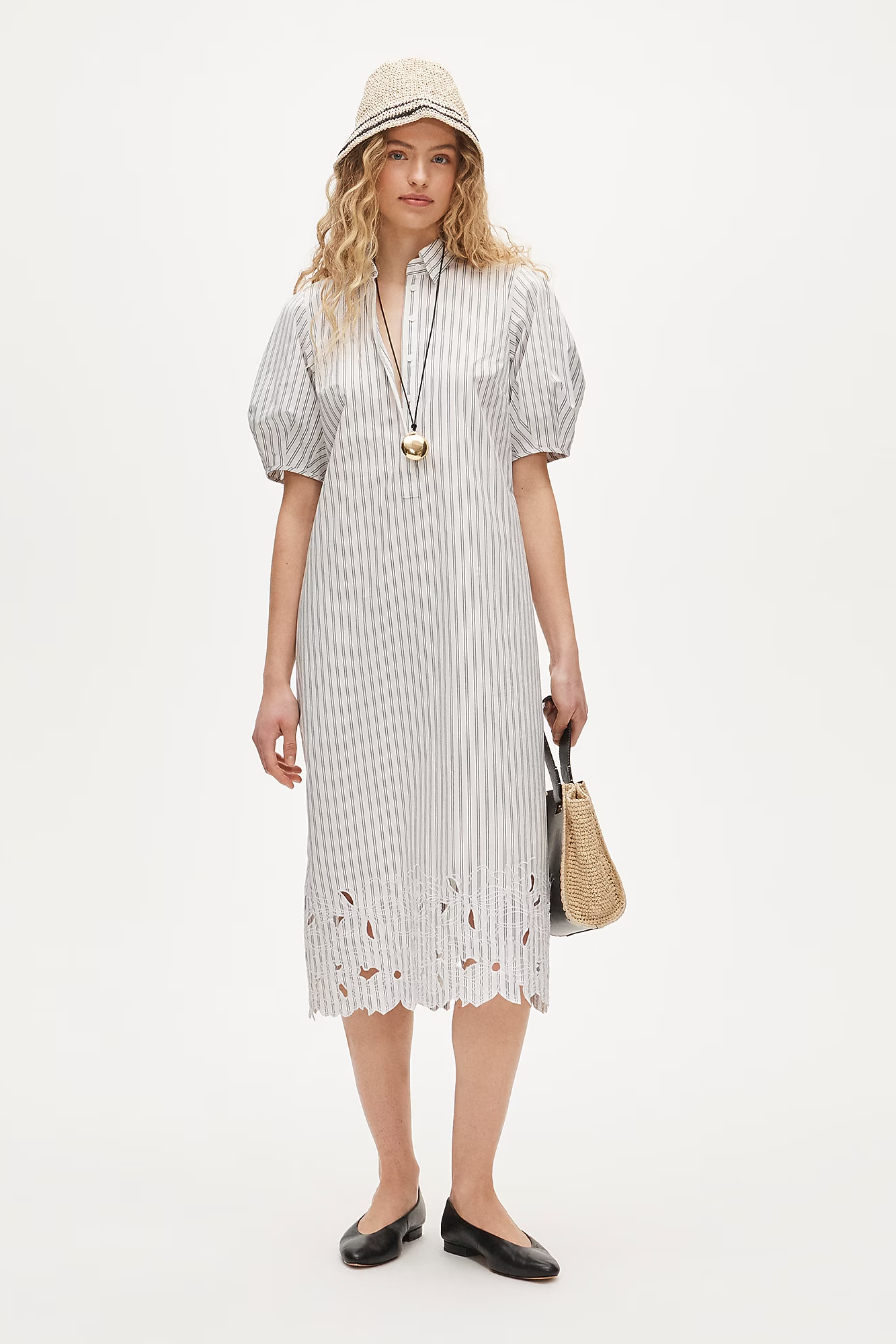 J.Crew, Embroidered Shirt-Dress in Striped Cotton Poplin