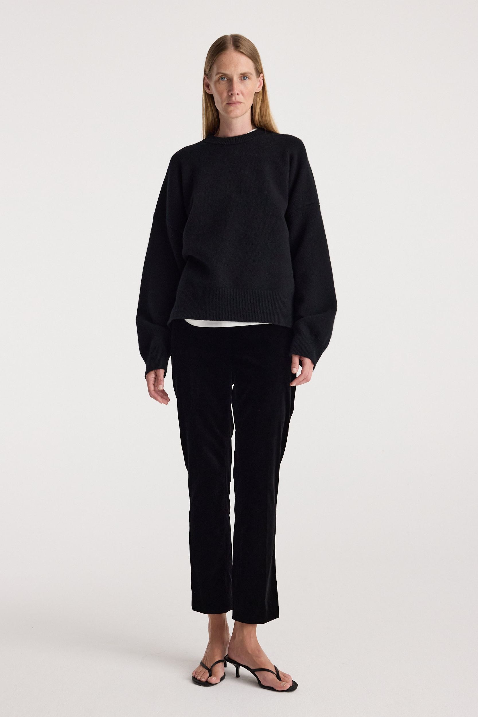 Cigarette Leg Velvet Tailored Trousers | Black