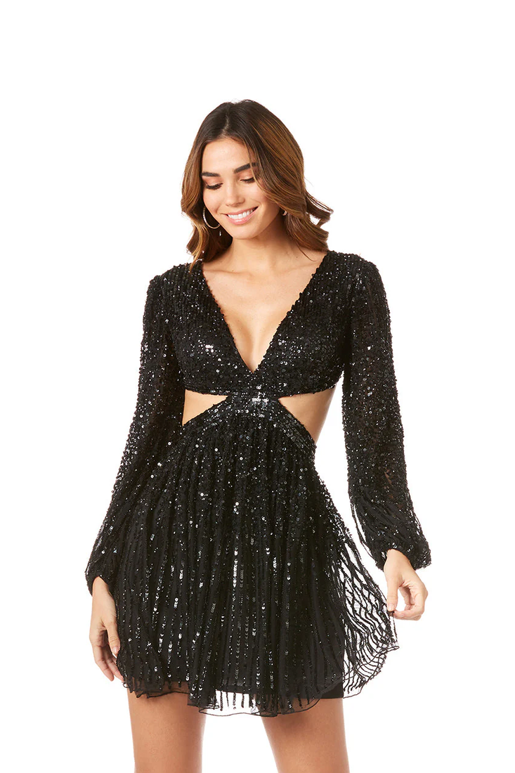 Long Sleeve Cut Out Dress With Lace Up Back