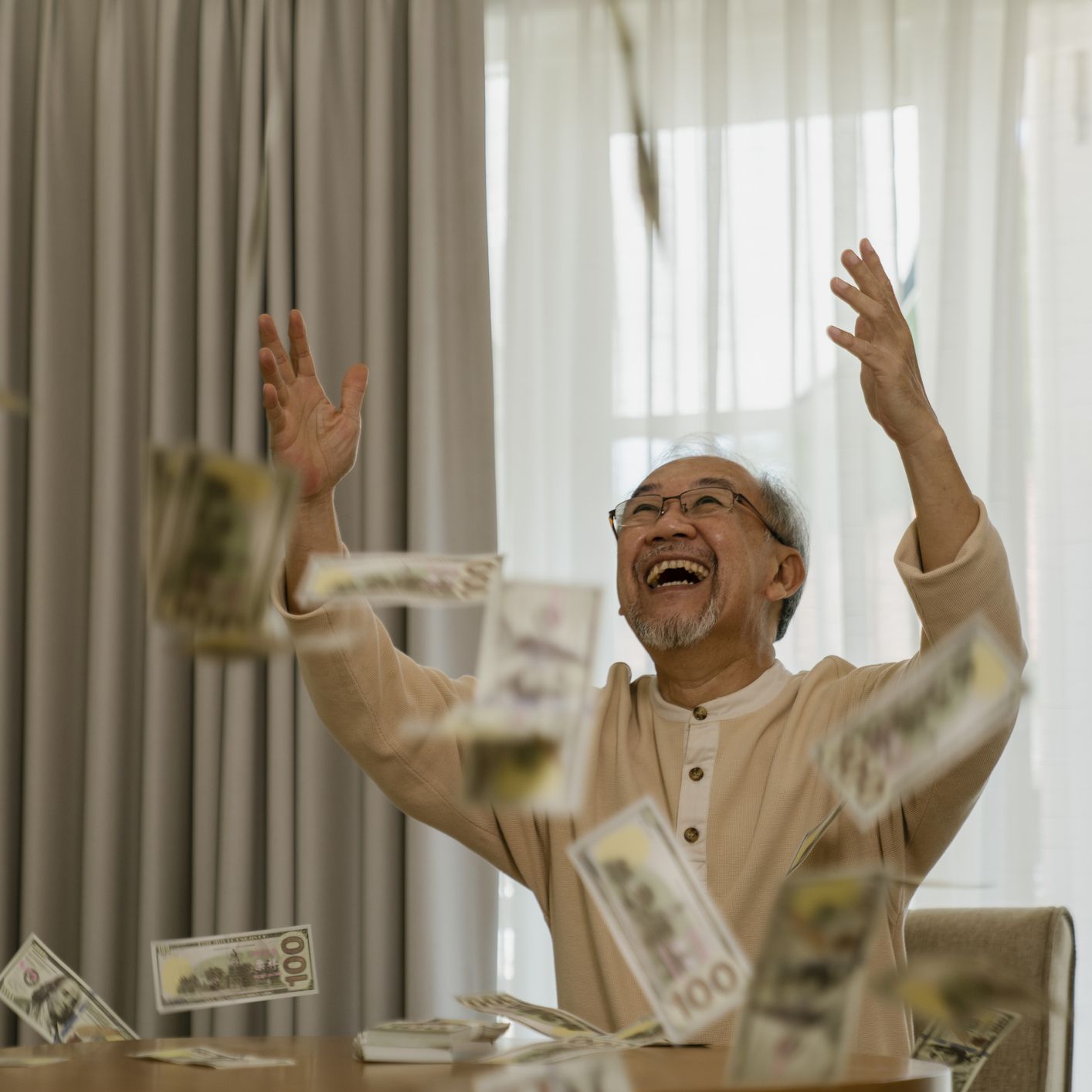 retired man enjoying life, have money and be happy.
