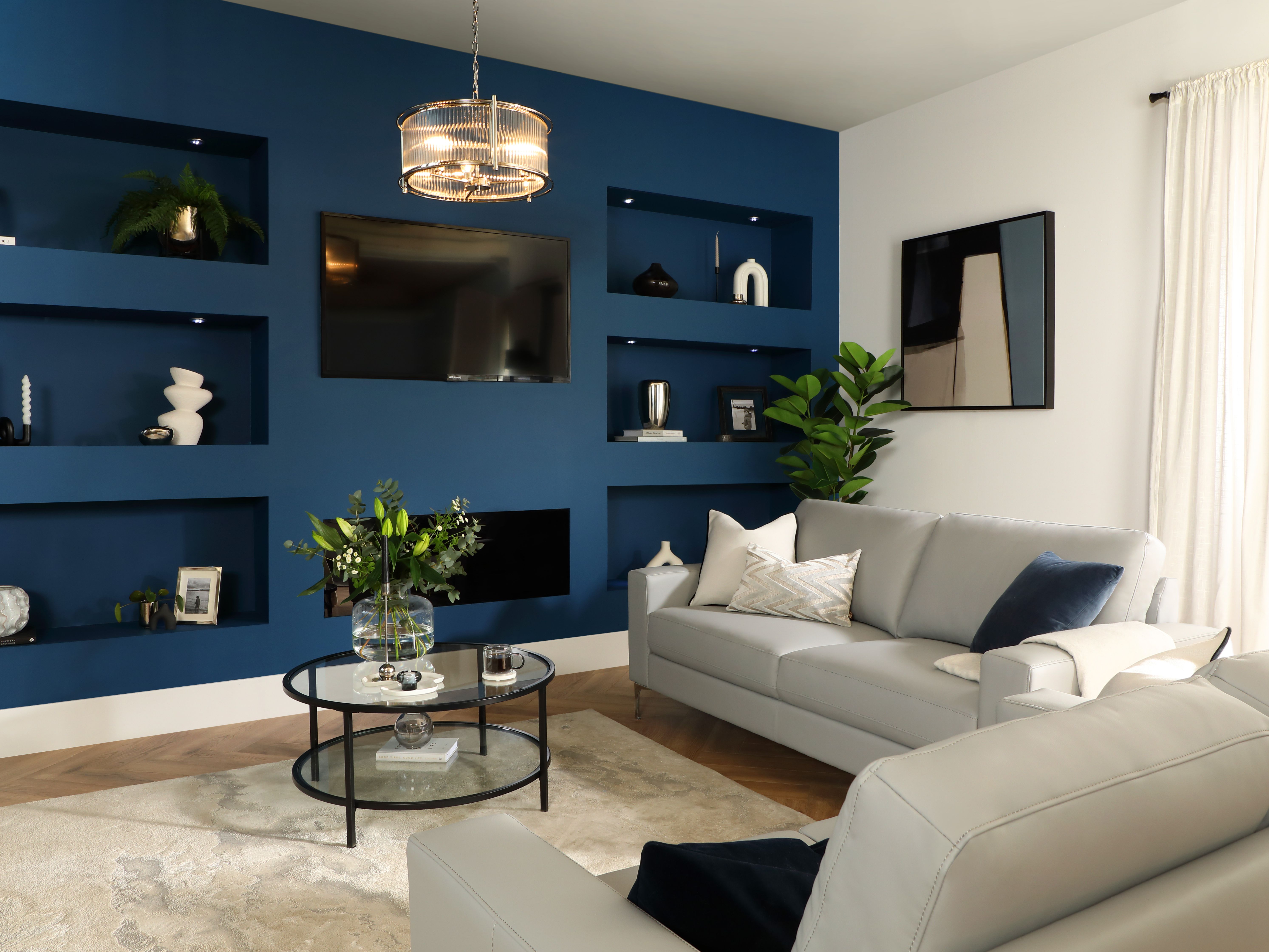 Navy Blue And Cream Living Room Ideas With Old Window Pain