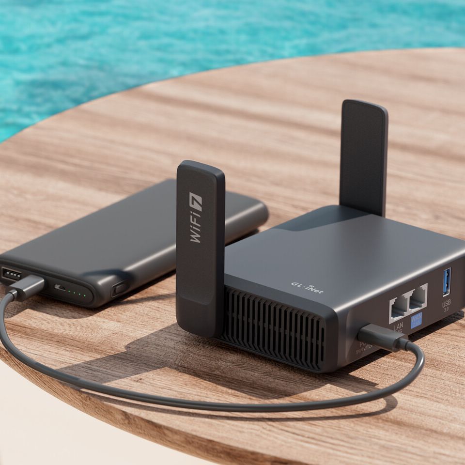 This is the Slate 7, the first mobile Wi-Fi 7 router and one