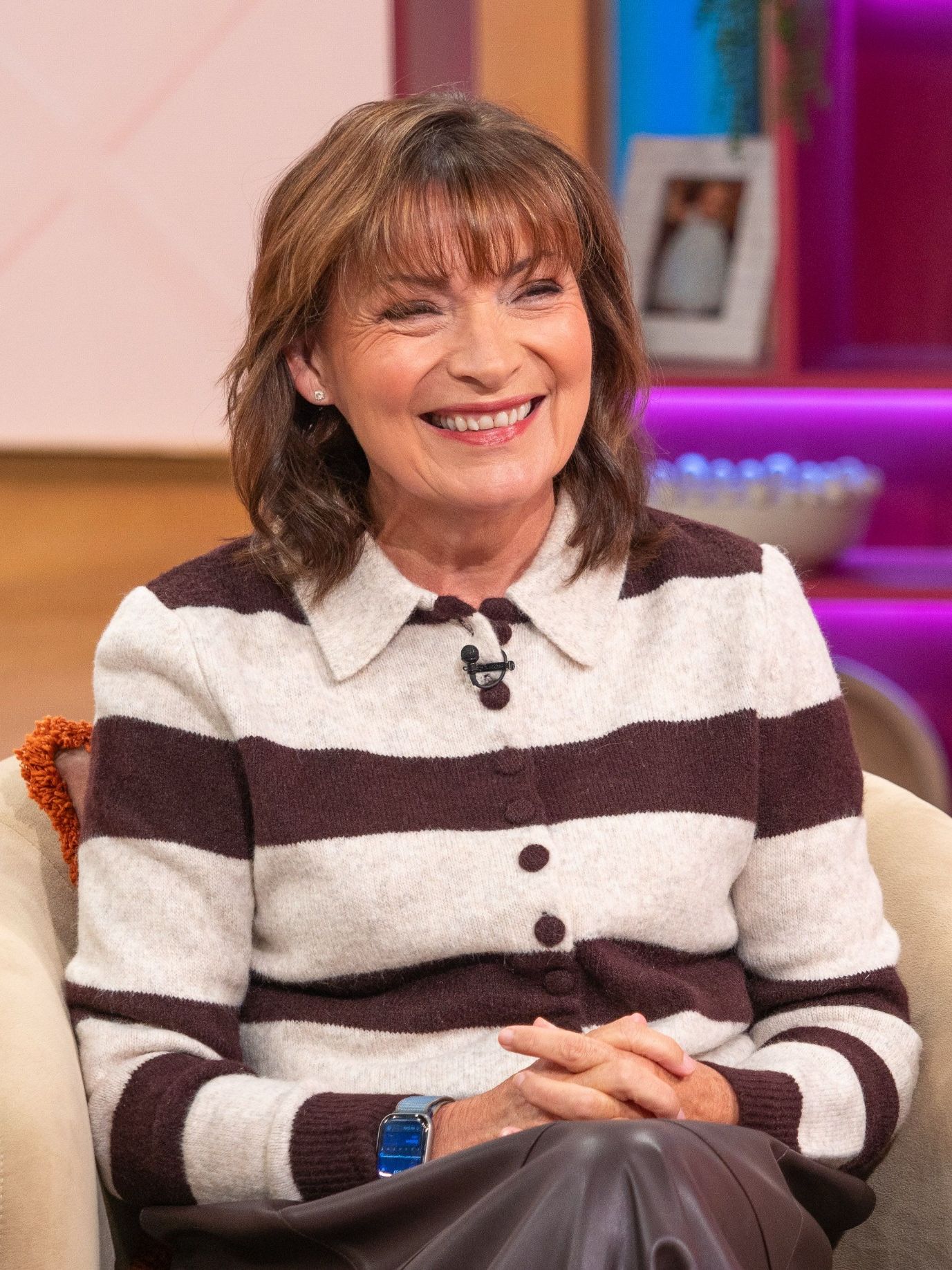 Lorraine Kelly wearing striped Mint Velvet cardigan on Lorraine