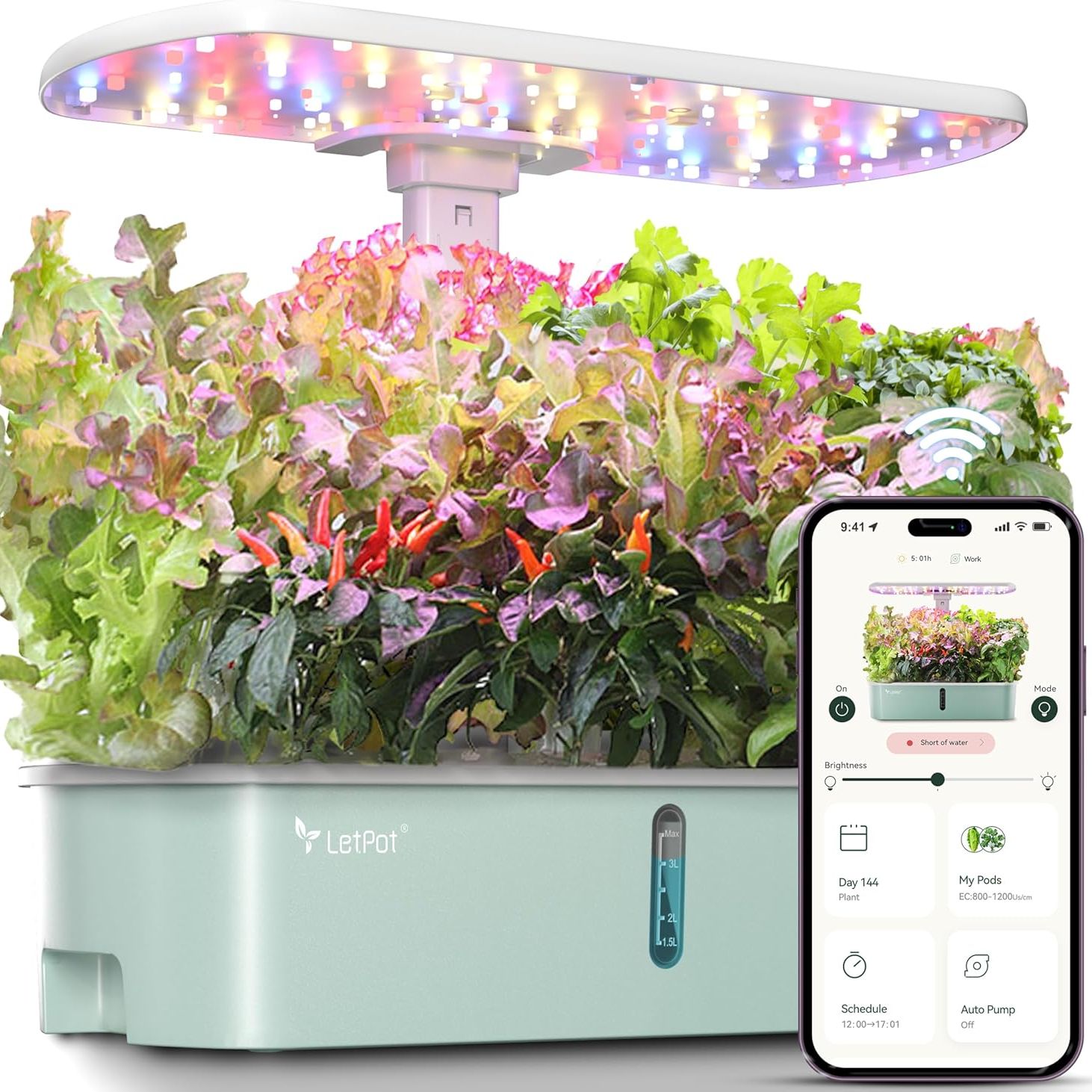 Letpot Lph-Air Hydroponics Growing System Kits, App &amp;amp; Wifi Controlled Smart Indoor Garden With Adjustable 24w Grow Light Full Spectrum, 10 Pods Planter Indoor Gardening for Gifts, Kitchen, Vegetable