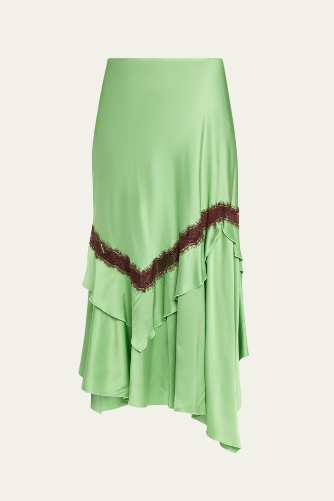 Sylvie Lace-Inset Satin Midi Skirt