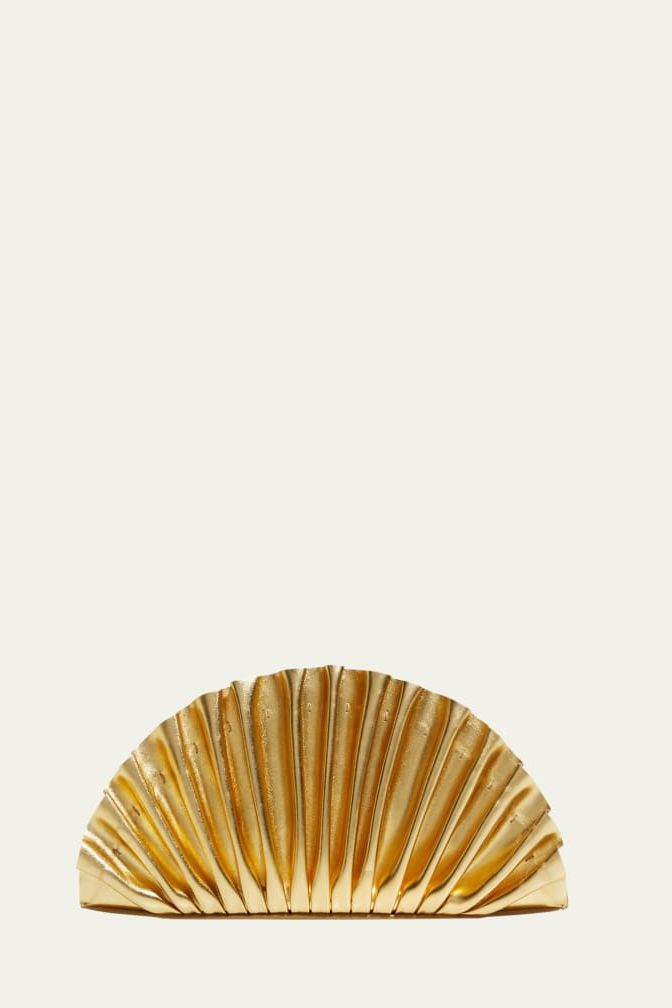 Nala Mini Pleated Metallic Leather Clutch Bag