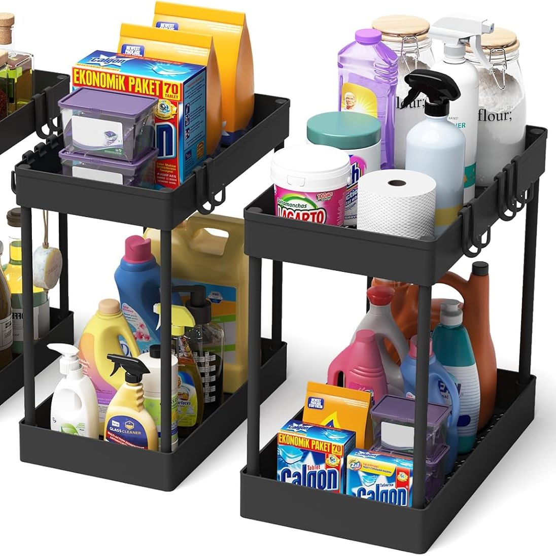 Meltrck Under Sink Storage 2 Pack, 2 Tier Pull Out Cabinet Organizers for Kitchen, Bathroom Organization