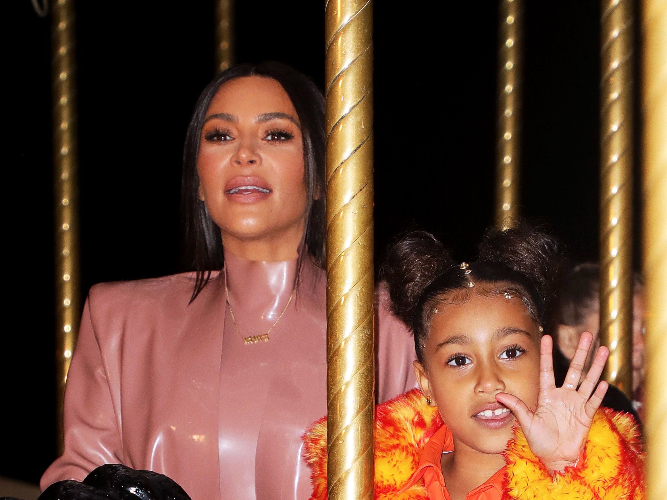 North West Wore Dries Van Noten Bright Orange Faux Fur in Paris