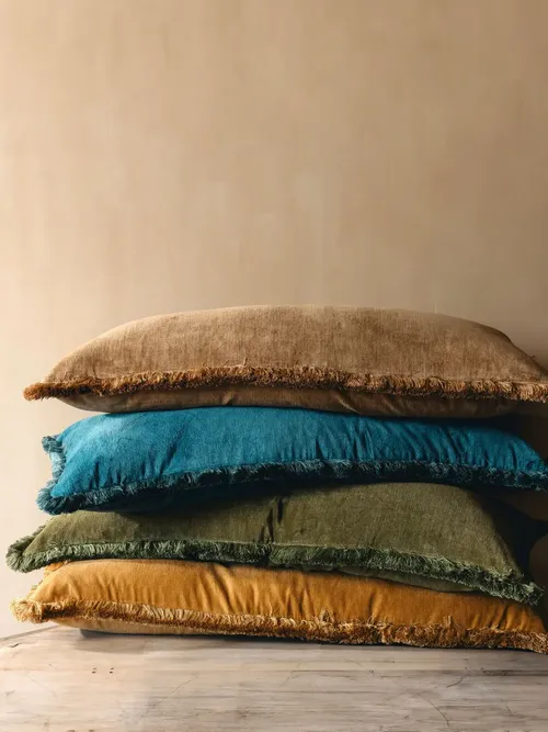 Lola Brushed Fringe Linen Velvet Lumbar Cushion