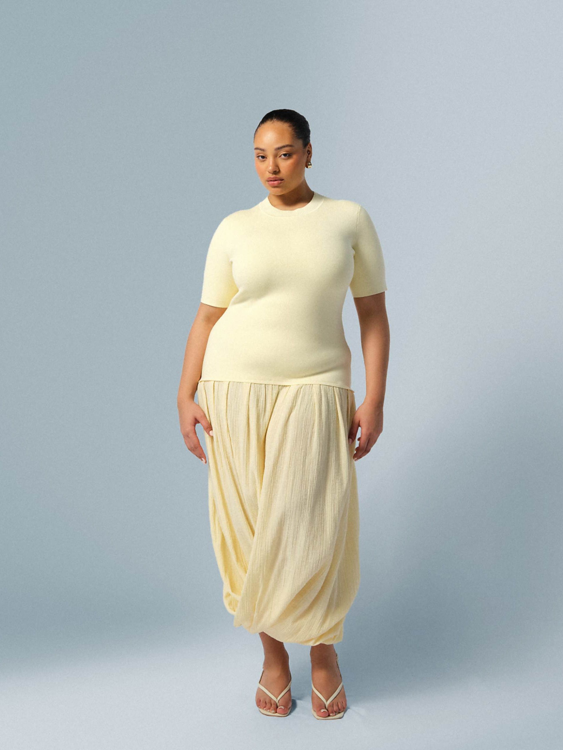 Arrange Curve Knit Short Sleeve Hybrid Midi Dress in Buttermilk