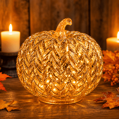Mercury Glass Pumpkin Lightstimer Pumpkins Decorations Decorative for Halloween Pumpkin Decorations Fall and Thanksgiving Decor
