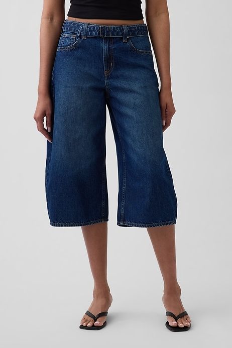 High Rise Belted Culotte Barrel Jeans