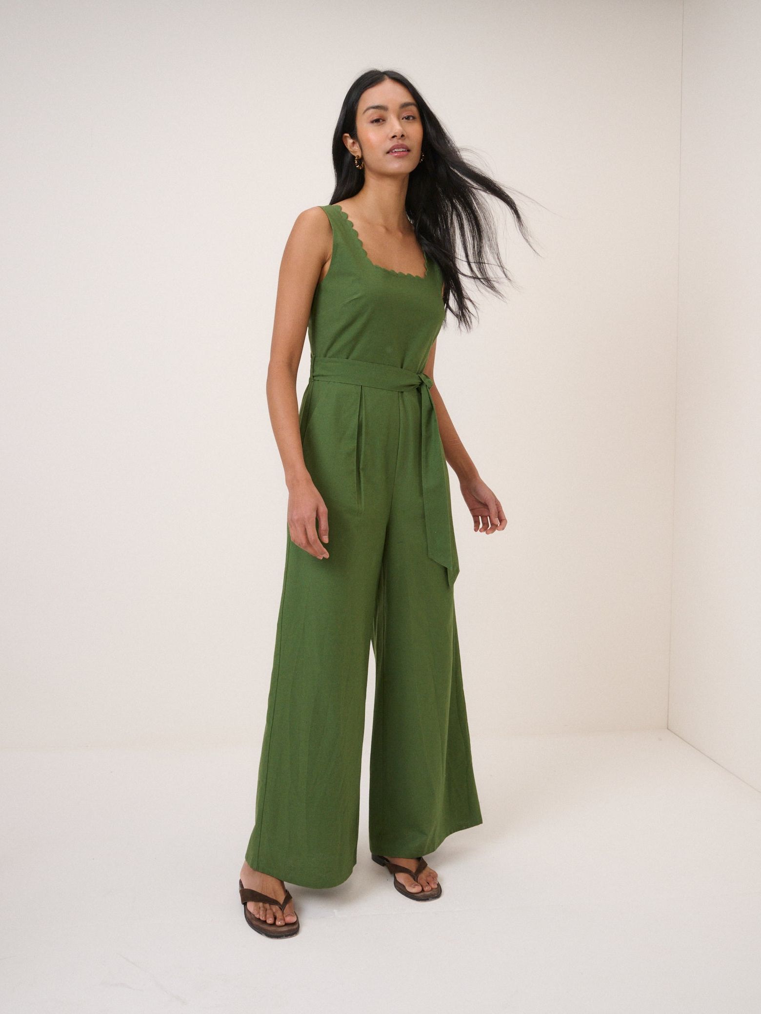 Green Square Neck Jumpsuit