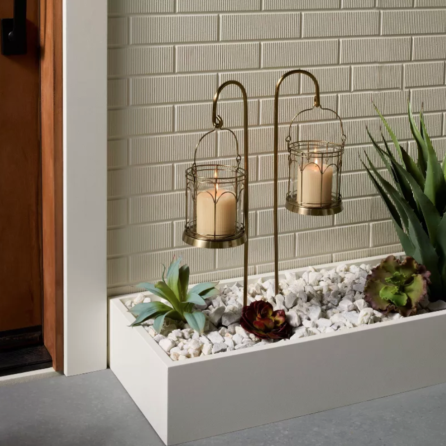 2ct Outdoor Stake LED Candle Lantern Antique Brass Finish - Hearth &amp;amp; Hand&amp;trade; with Magnolia