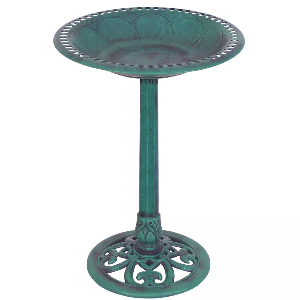 Green Freestanding Pedestal Bird Bath