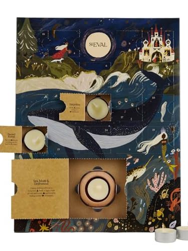 St Eval Christmas Tealight Advent Calendar, 24 Scented Tealights and Holder