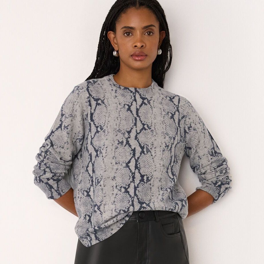 Snake Print Wool Crew Neck Knit