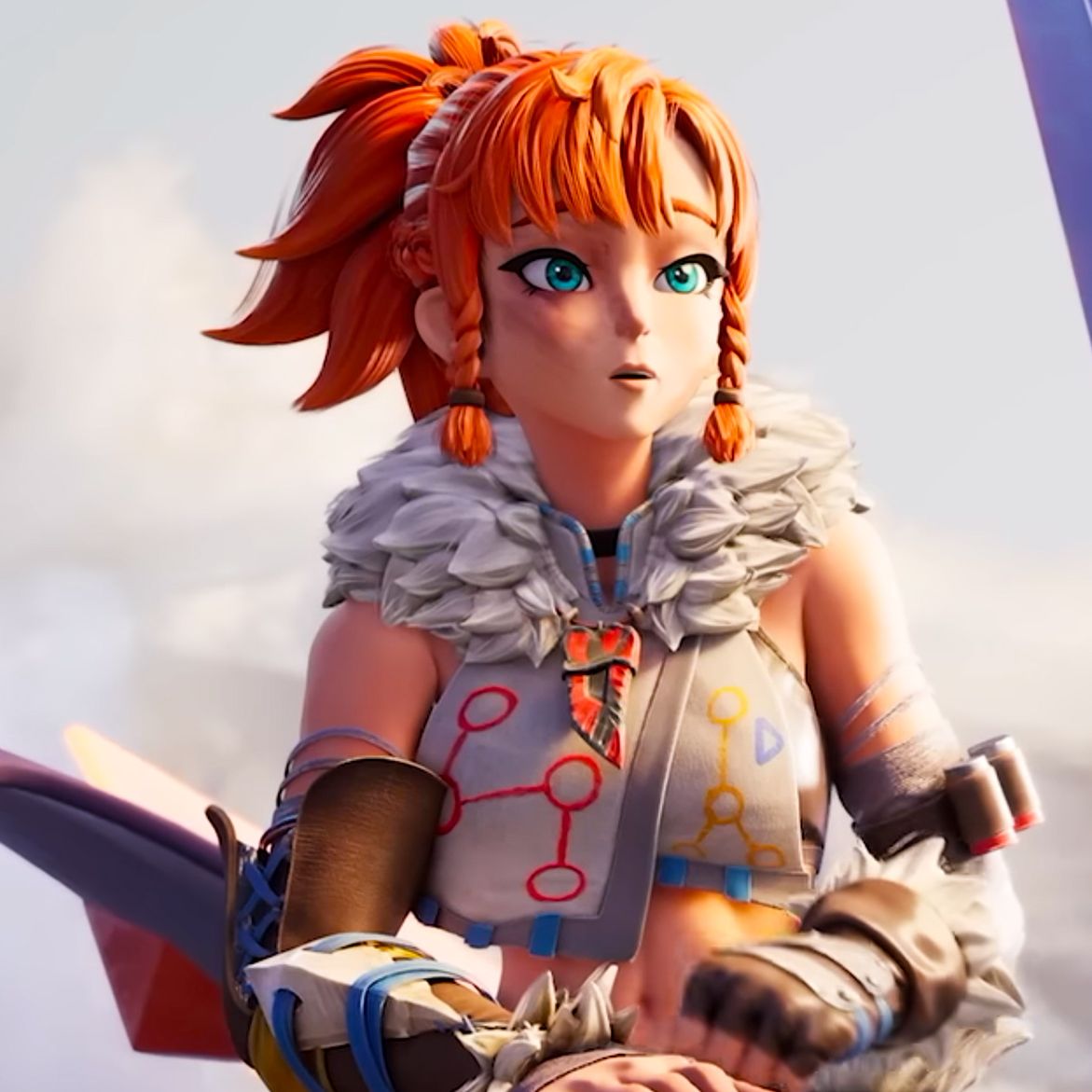 Palworld - A close-up of a Pal Trainer with her Tarantriss just off screen.