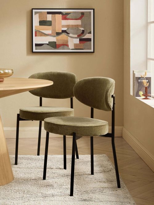 Mia Set of 2 Dining Chairs - Chenille Olive