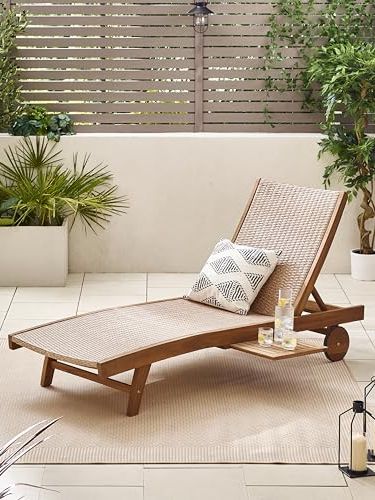 Furniturebox Uk Outdoor Garden Furniture - Nata - Sun Lounger Sofa - Solid Wood, Brown Rattan and Black Metal - Adjustable Back - for Gardens, Patios, Decks, Conservatories