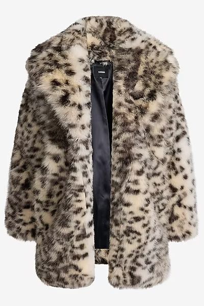 Express Leopard Faux Fur Mid Length Coat