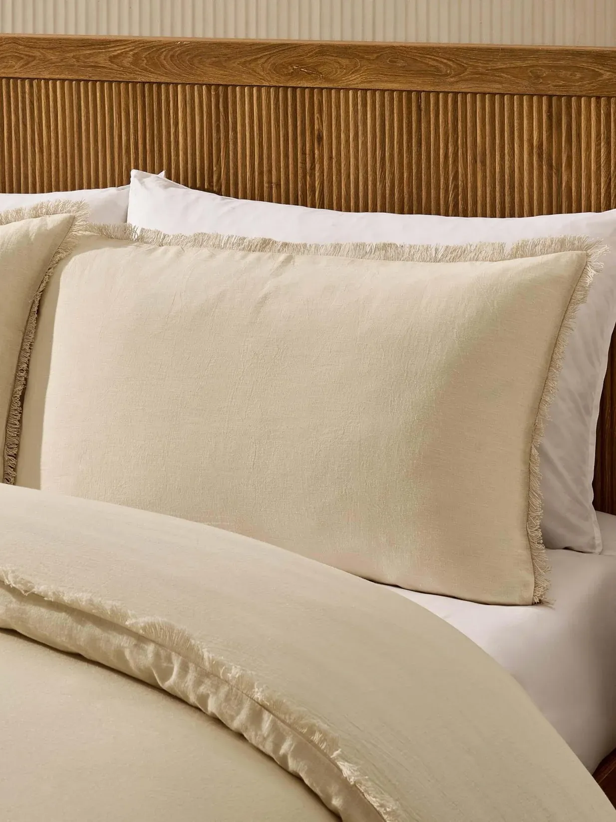 Dusk, Lora Linen Blend Frayed Edge Duvet Cover & Pillowcase Set - Natural