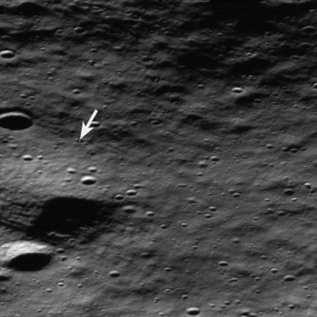 Dead Athena moon lander seen inside its crater grave from lunar