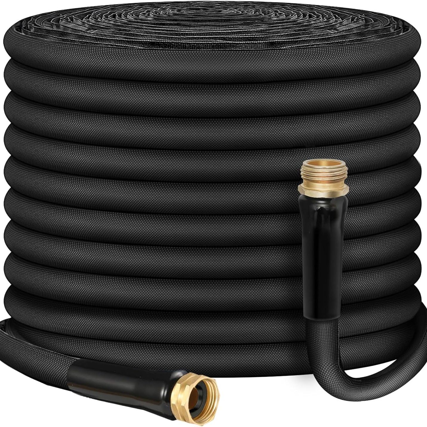 Non-Expandable Garden Hose 100feet, Flexible Water Hose With 10 Function Hose Nozzle, Lightweight, Tangle Free, Rust Proof for Yard (black)