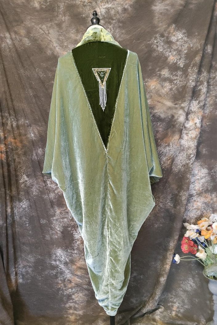 1910s Paul Poiret Style Silk Velvet Evening Cocoon Coat, Art Deco Hand Beads Opera Coat