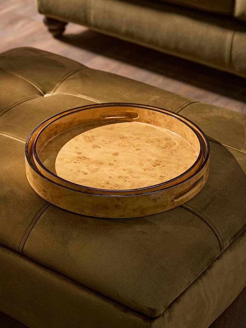 Cox &amp;amp; Cox, Two Burl Wood Circular Trays