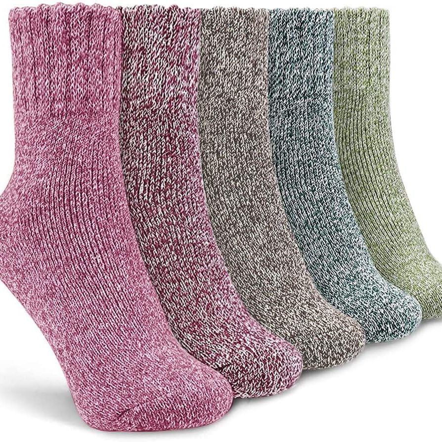 5 Pairs Womens Socks, Thermal Socks for Women, Thick Wool Winter Warm Knitting Ladies Bed Socks, Christmas Gifts for Women