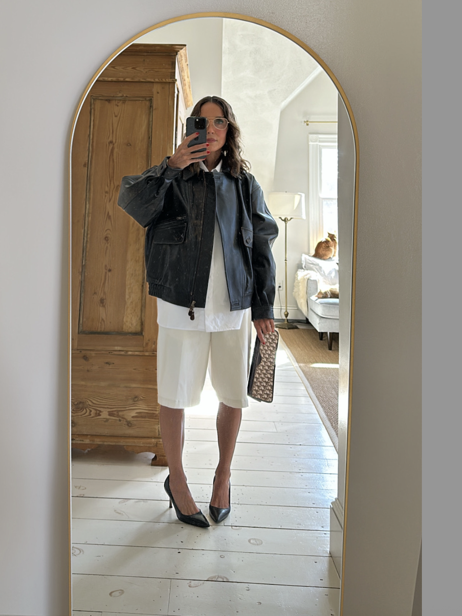 Larissa Mills' sophisticated take on denim shorts, paired with elegant layers and stilettos