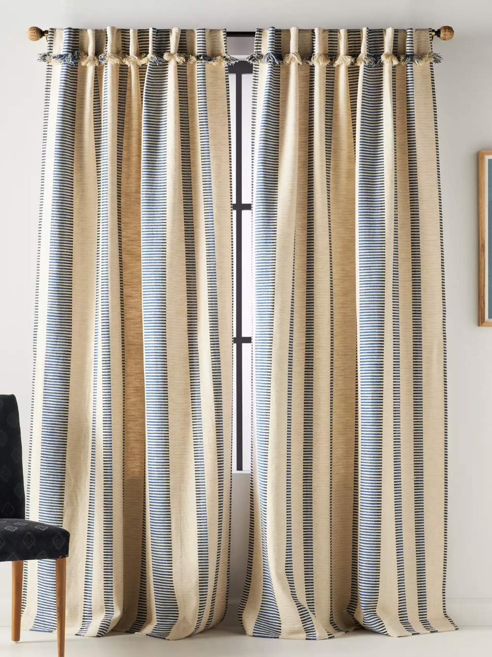blue and cream striped curtains