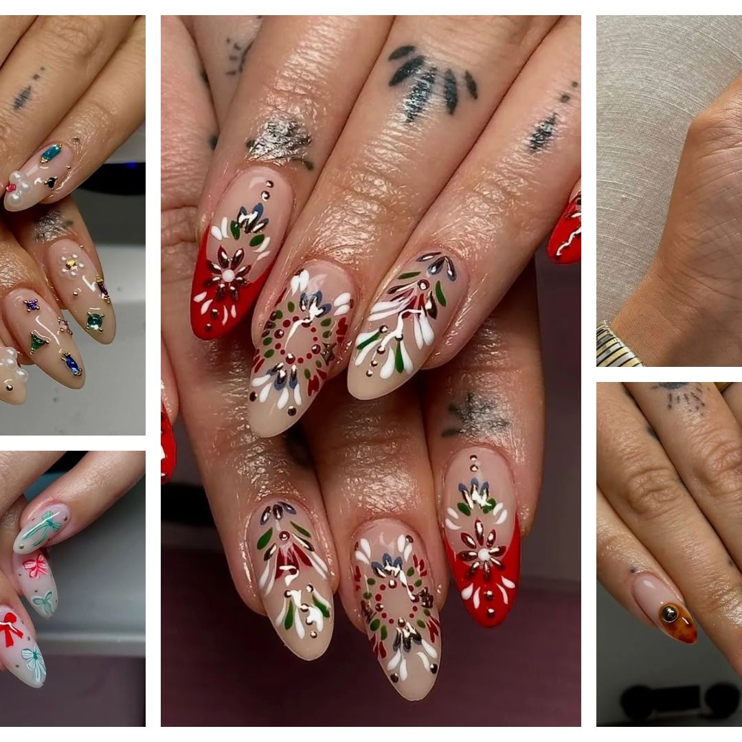 Santa's Favorite Manicurist Nail Art Custom Ornament | OrnamentallyYou, image size:1080x1080