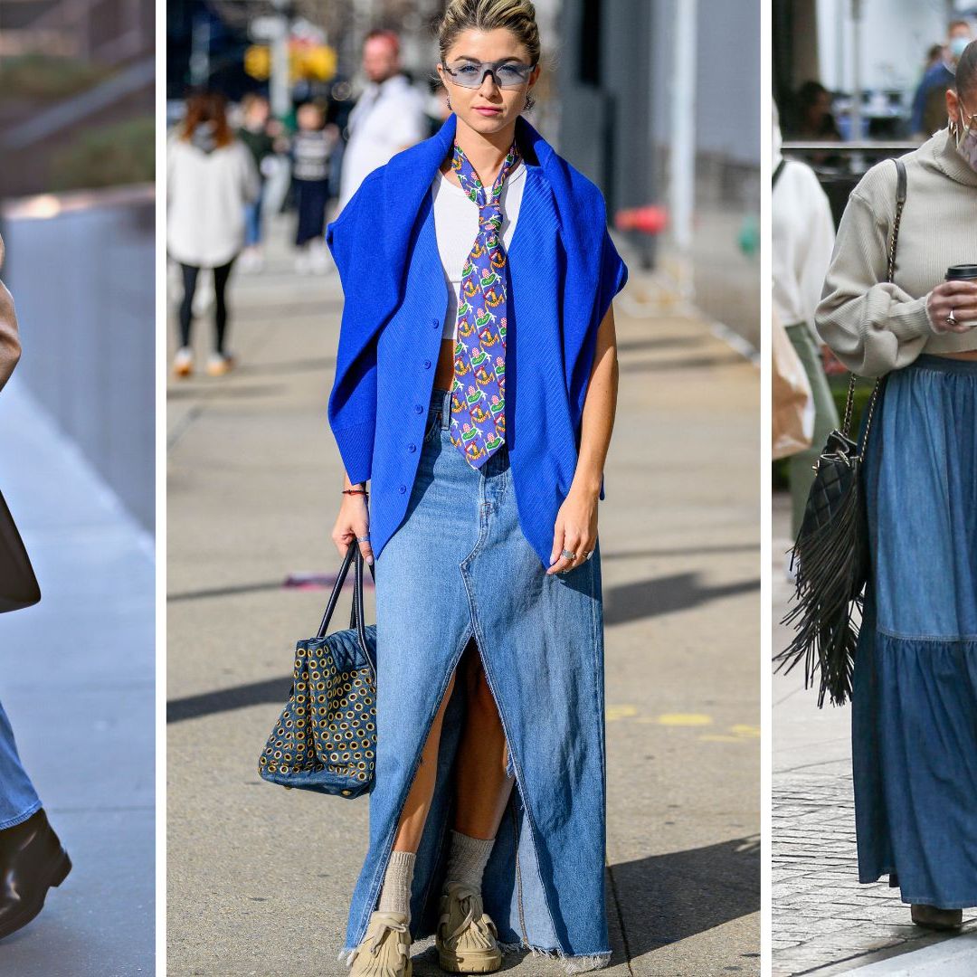 mid length denim skirts 90s
