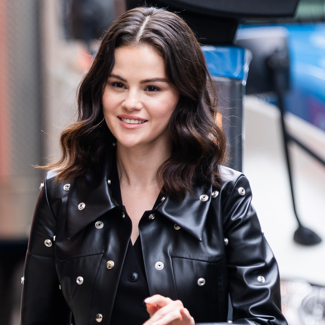 selena gomez leather dress Gomez's Studded Coat Proves Her 'Only Murders' Staple Is Hardly a Mystery princess toddler dress