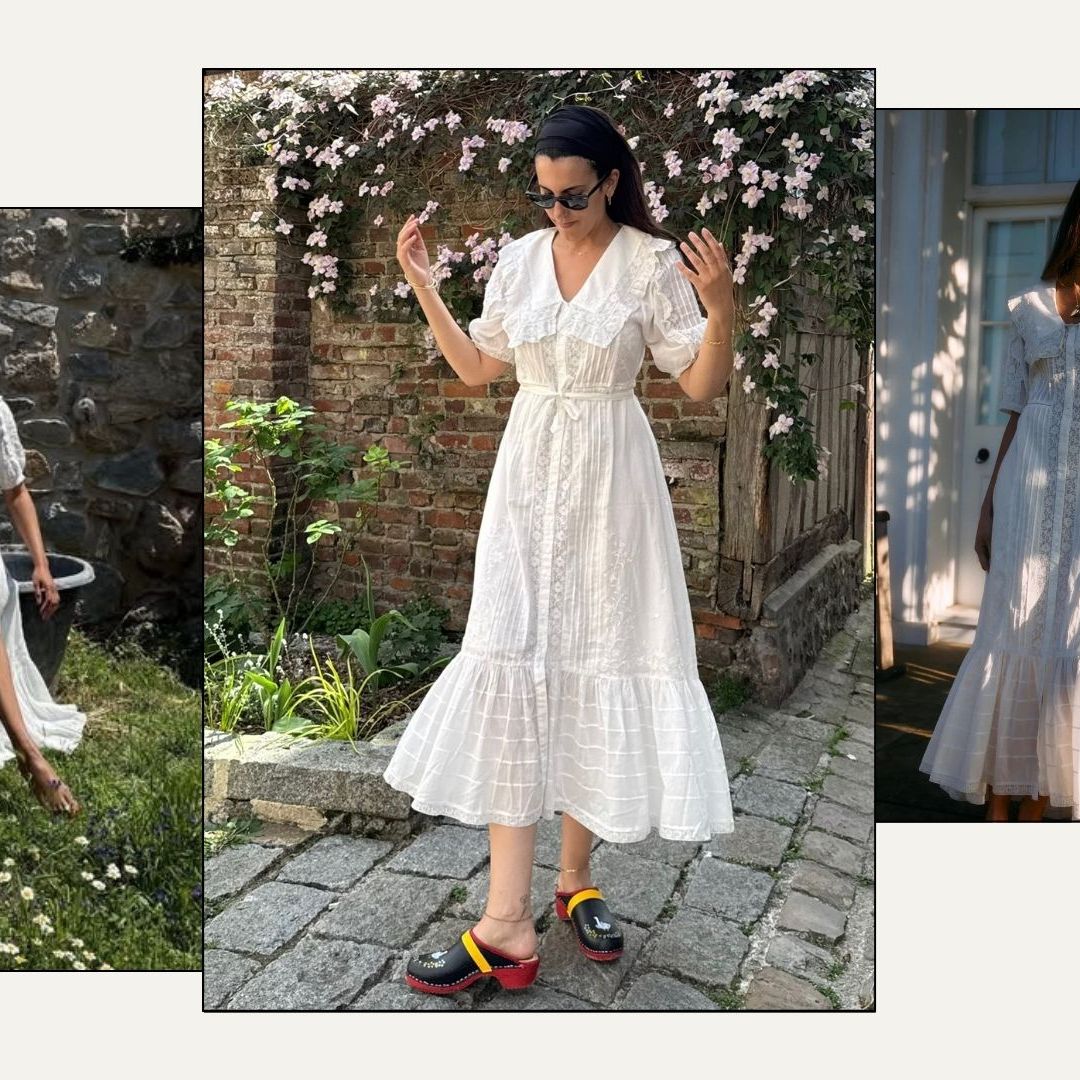 white christmas dresses Edina Cotton Midi Dress in Mira Embroidery Powder Blue main image 0