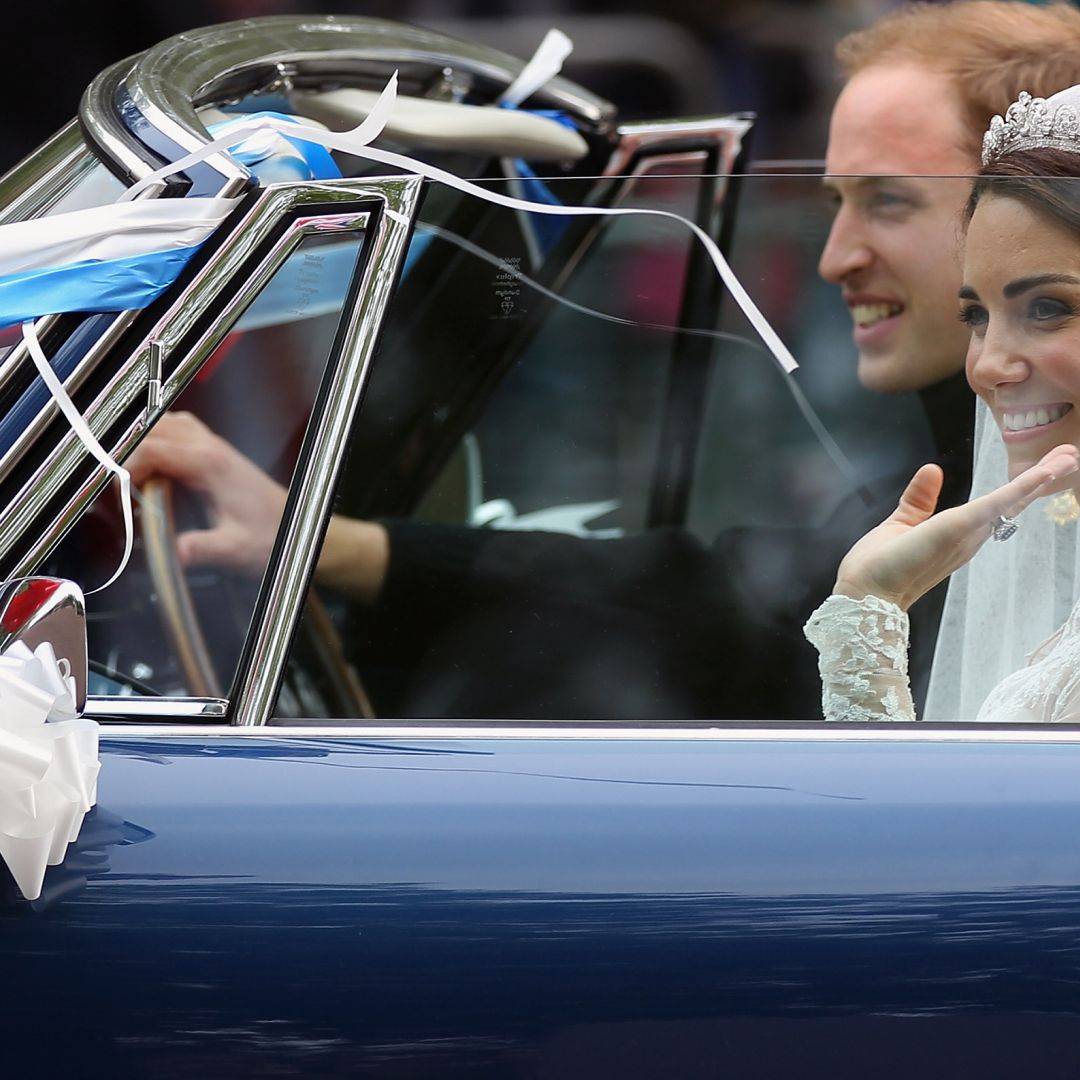 open lace back dress Kate Middleton Timeless V-Neck Lace Long Train Royal Wedding Dress