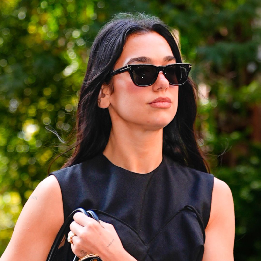 dua lipa black mini dress Dua Lipa Doubles Down on Leather for Date Night With Callum Turner