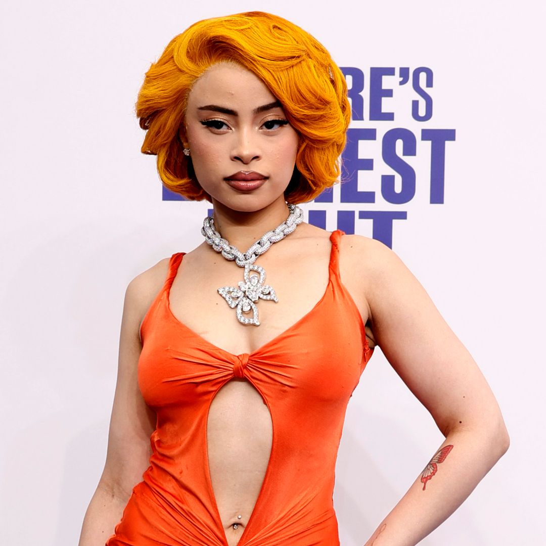 ice spice orange dress Ice Spice Matches Her Vintage Versace Dress to Her Hair at the BET Awards