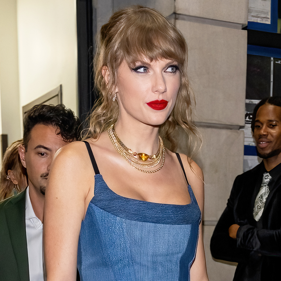 Taylor Swift Outfit Repeats in a Denim Corset Dress to Sing "Shake It Off"  | Marie Claire