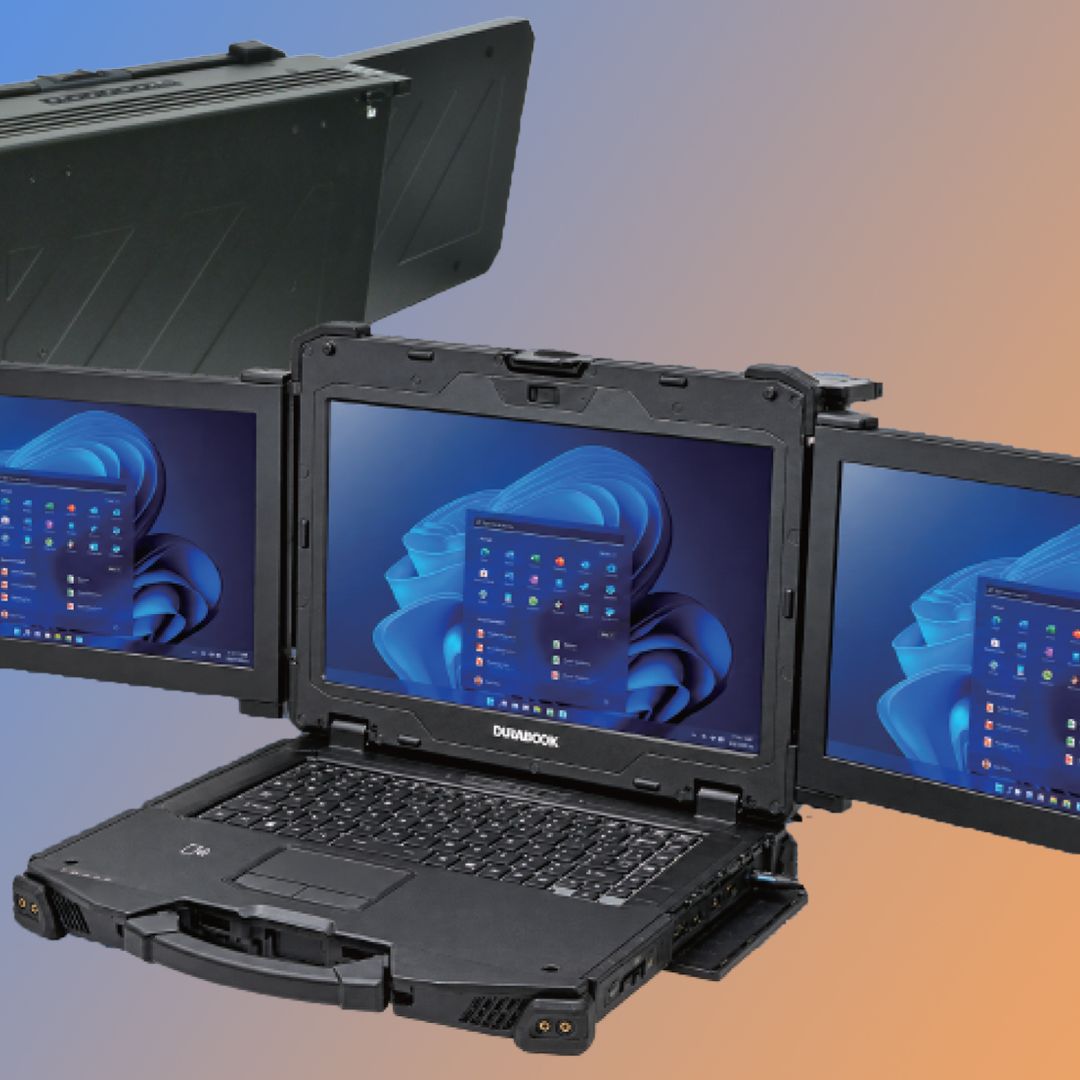 Durabook Z14I-DX3 rugged mobile workstation folds three screens